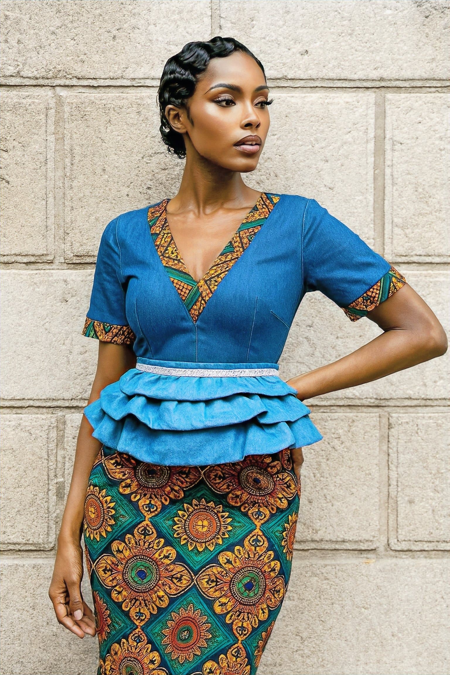 Crowned in Blue Peplum Belt — handcrafted by Naissance, view 2